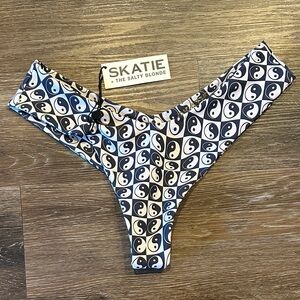Skatie Swim Yin Yang Print Bottoms - Black and White Checkered Hipster Cheeky
